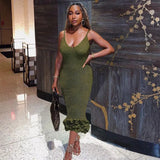 Women's Wear 2024 Summer New Fashion Personality Sling Open Back Wood Ear Knit Slim Long Skirt-Outfit