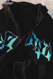 Ears Zip Up Hoodies Women Letter Hooded Sweatshirt Harajuku Streetwear Y2K Oversized Long Sleeve Tops Loose Jacket