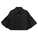 Short Top 2025 Spring Five-Sleeve Retro Temperament Bubble Sleeve Loose