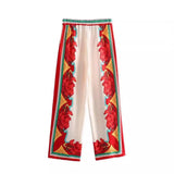Women's Clothing Positioning Printed Bat Sleeve Loose Shirt + High Waist Loose Straight Through The Casual Pants Women's