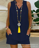 Women's New Solid Color Vertical Collar Sleeveless Casual Suit LZR14529K Series-Outfit