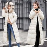 2023 Winter New Cotton Clothes Female Long Style Over The Knee Slim And Thick Padded Clothes Big Wool Collar Down Cotton-Padded Jacket Warm Coat-Outfit