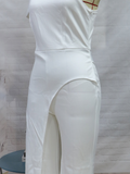 Patchwork Jumpsuits For Women Diagonal Collar Off One Shoulder High Waist Tunic Wide Leg Pants Solid Jummpsuit
