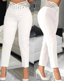 E-Commerce Independent Station Women's Wear Hollowed-Out Belt Trousers High-Waisted Pencil Trousers-Outfit