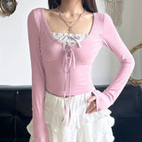 Autumn Fake Two Pure Sweet And Spicy Style Long-Sleeved T-Shirts INS Minority Sweet Young Girls Feel Bow Tie Blouse-Outfit