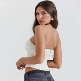 White Satin Pearl Tassel Corset Top-Outfit