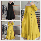 Muslim cotton and linen literature and art retro casual large-size round collar frilly dress in spring and autumn-Outfit