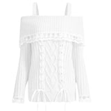 Toloer And Winter New One-Word Shoulder Lace Lace Strap Knit Sweater Female YF2367-Outfit