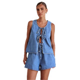 Summer Fashion Casual Sleeveless With High-Rise Women's Vests Denim Set