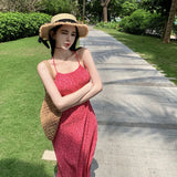 Toloer Pink Small Floral Slim Big Back Pleated Neck Sling
