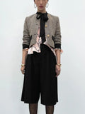 2022 Bow Tweed Blazer Women Vintage Cropped Jacket Woman Rhinestone Button Elegant Female Blazer Long Sleeve Jacket
