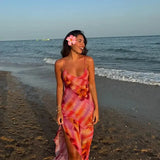 Flower Printed Strap Beach Maxi Dress-Outfit