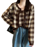 Toloer Dress 2024 New Women's Suit Bump Color Plaid Knit Cardigan Top Hot Girl Pure Desire Wind Sling Two-Piece Set-Outfit