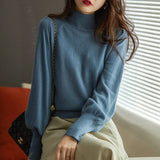 Winter Half Turtleneck Cashmere Sweater Women Pullover Lantern Sleeve Knitted Sweater Loose Solid Tops Pull Femme