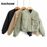 2022 Fashion Padded Bomber Jacket Women Streetwear Long Sleeve Zipper Warm Coat Autumn Winter Casual Pockets
