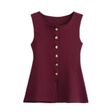 Gold Knitted Vest Shirt 10 Women's 041 Simple Single Buckle