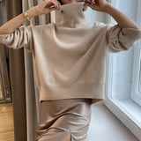Selling Solid Women's Knitting Knitting Jacket High-Collar Sweater Loose