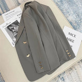 2025 New Grey Korean Blazer Lady French Style Fashion Suit