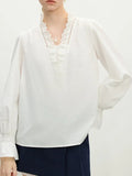 Toloer Temperament Lace Lace V-Neck Shirt Women's Spring 2025 Design Sense Niche Elegant Loose
