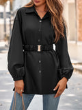 Toloer Autumn And Winter Women's Wear 2024 Fashion New Solid Color Shirt Collar Single Breasted Belt Shirt Coat Women-Outfit