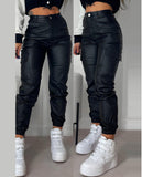 Toloer Summer 2023 Women's Wear Locomotive Zip Pleated Pocket Fashion PU Casual Sticker Bag Tight Foot