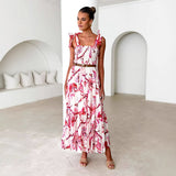 Spring And Summer Women's Slings To Take Loose Waist And Shoulder Straps Large Swings Long Printed Dress Skirt Dress Dress Dress