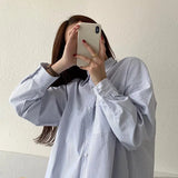 New Spring And Autumn Korean Version Of The Loose Salt Long-Sleeved Striped Shirt Women Wear Retro Hong Kong-Style