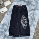 Year's New Skeleton Embroidered Jeans For Men's Casual Street Style Korean Version Of The Trend Is Loose-Outfit
