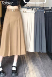 Skirt Solid Color High Waist Elastic A-line Temperament Basic Casual Fashion All-match Office Sweet Preppy Style