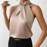 Women's Clothing 2025 Summer New Color Clove Hanging Neck Sleeveless Vest Ribbon Simulation Silk