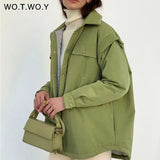 WOTWOY Patchwork Sleeve Autumn Winter Jackets Women Elegant Single Breasted Cotton Padded Parkas Female Sold Bubble Coat