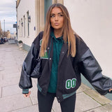 Womens Coats and Jackets High Street Hip Hop Baseball harajuku Street Casual Coat Loose Stitching Jacket Tops 2021 Autumn