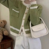 Autumn Winter New Korean Department Small Sweet Wind Loose Sweater Coat Cardigan Female Tide Bump Color Round Collar Knitting Small Pure And Fresh-Outfit