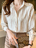 Han Queen Women Tops Spring Autumn Turn-Down Collar Blouses Korean Elegant Office Shirt Long Sleeve Chiffon Blouse Simple 2023-Outfit