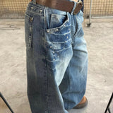 Rivet Low-Rise Straight Jeans Babes High Street Niche Design Couple Make Old Fried Street