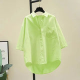 Simple Spring And Summer Thin Cotton Short-Sleeved Shirt Women Fashion Loose Long Pocket Shirt Shirt