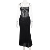 Summer 2024 New Sexy Hip Skirt Dark Style Slim Micro-Transparent Mesh Dress Woman-Outfit