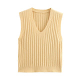 Style Knitted Sweater Vest Women Lazy Brown Spring Dress New Folded Cloth