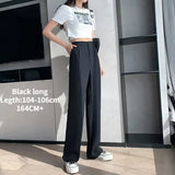 VAREY LIN Spring Women Casual High Waist Loose Wide Leg Pants Female Floor-Length White Suits Pants Ladies Long