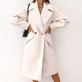 Winter Women Casual Vintage Warm Overcoat Female Autumn Long Sleeve Suit Collar Long Woolen Coats Elegant Buttoned