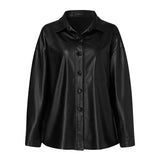 Women's Leather Jacket Autumn 2021 Thin Bomber Jacket Celmia Vintage Long Sleeve Coats Buttons Lapel Casual Solid Work