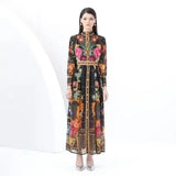 Elegant Court Style Positioning Print High-Necked Lantern Sleeves To Close Waist Dress Women's Spring Holiday