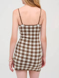 Luxury Retro Sweet Style Dress Women 2025 Summer New Lattice Print Design Short Sling