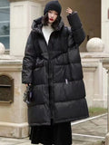 Large Version Of Long White Duck Down Down Jacket Female 2024 Winter Fashion Retro Thick Hooded Loose Over The Knee Coat Tide-Outfit
