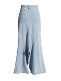 Toloer Denim Skirt Female Spring 2024 New Fashion Design Sense High Waist Two Wear Slit A-Word Skirt-Outfit