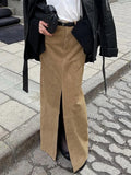 Sued Brown Maxi Skirt-Outfit