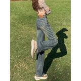 Toloer Tall Waist Straight Leg Jeans Female Spring Autumn New Pear-Shaped Figure Retro Show Thin Feeling Wide Leg Pants-Outfit