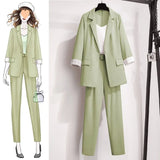 Toloer / Large Size Women's 200 Jin Fat Sister Autumn Suit Female Casual Suit Jacket Loose Thin Two Sets-Outfit