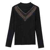 Toloer Photo # Autumn / Winter Long Sleeve And Velvet Top Women's High-End T-Shirt With A Versatile Lace Bottom Shirt-Outfit