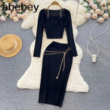 3 Three Piece Set Coat and Long Skirts +strapless camis Club Bodycon Dress Sets Baddie Outfit Festival Clothing